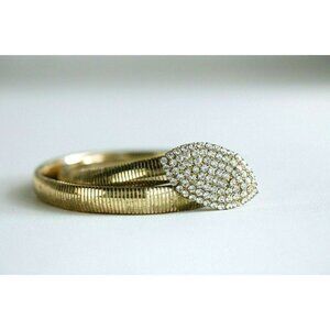 Vintage 80s Disco Gold Tone Slinky Belt with Oval  Rhinestone Buckle Skinny Belt